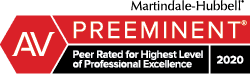 Martindale Hubbell Preeminent Peer Rated For Highest Level Of Professional Excellence 2020.