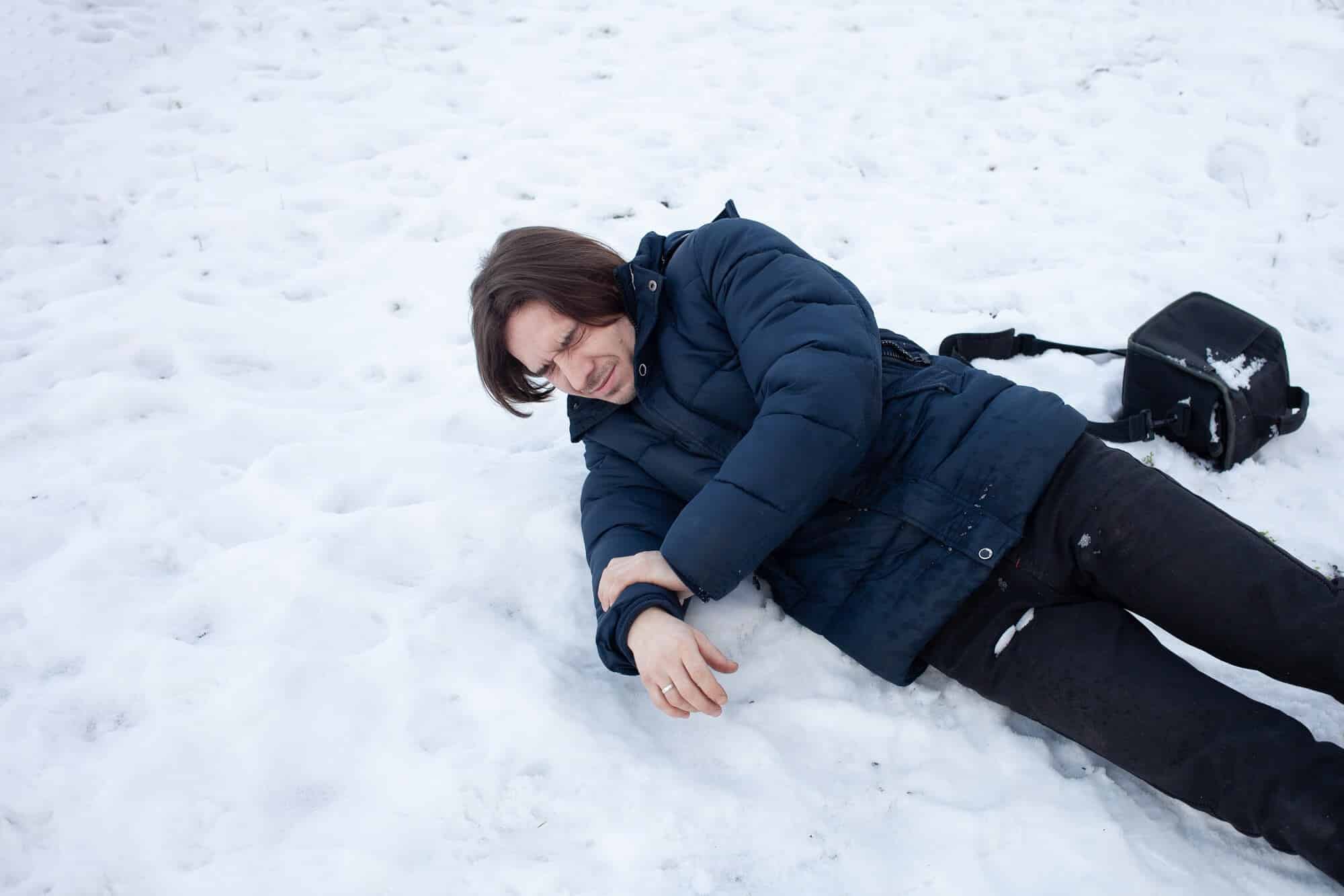 Man fallen on ice, laying down in pain -Slip and Fall Accidents